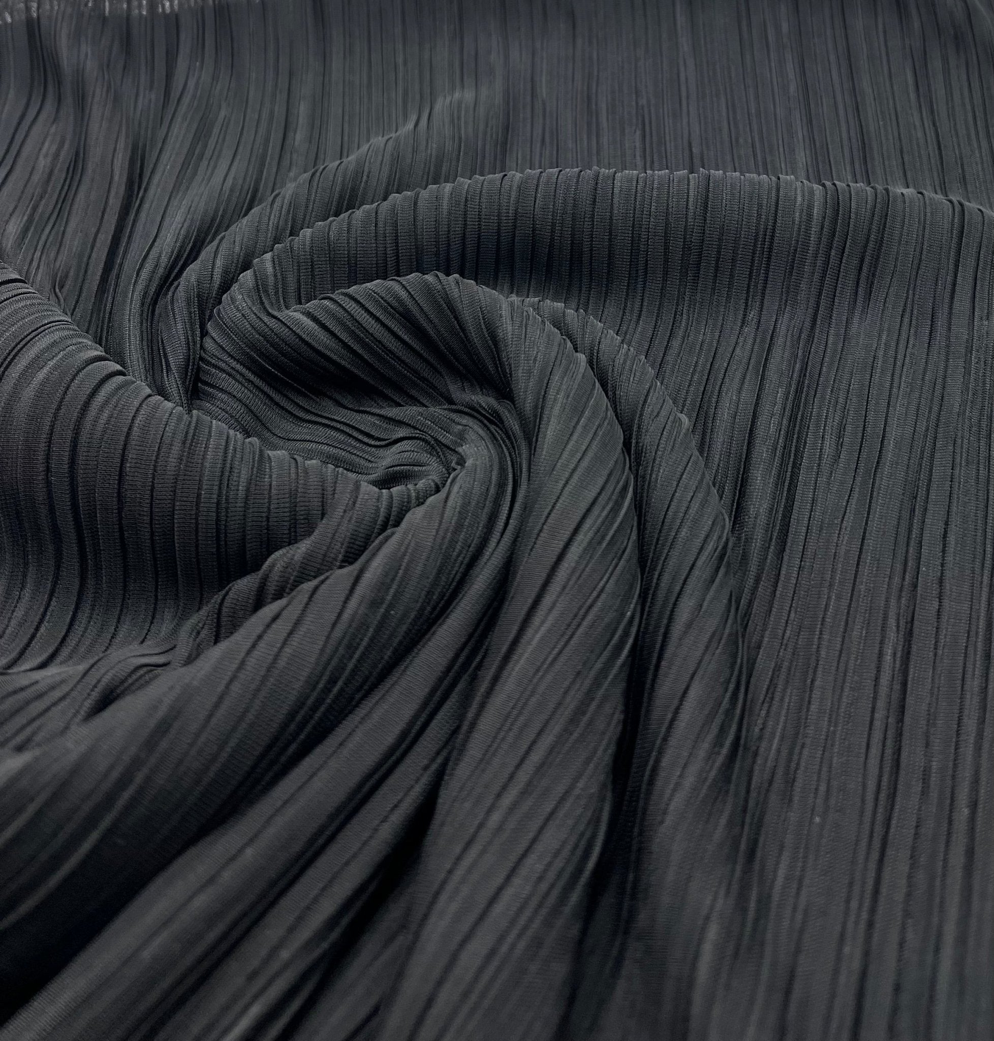 Black Wide Pleated Plisse Stretch Fabric - T9 Fabrics